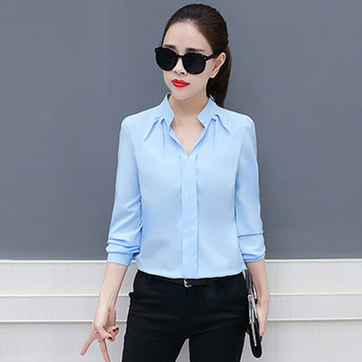 

Ladies Women Chiffon V Neck Button Up Long Sleeve Loose Blouse Shirt Tops NEW