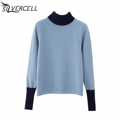 

Autumn Winter Sweater Women New Blue Slim Fit Knit Pullovers Korean Style Turtleneck Long Sleeve Ladies Sweaters