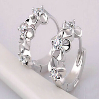 

Fashion Women Three Flower Bones Plum Blossom Zircon Earrings