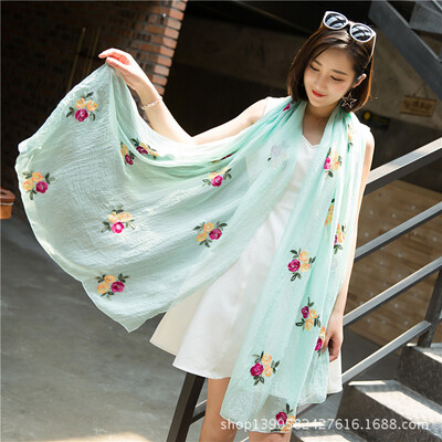 

Factory direct new national wind scarf simulation silk scarf summer thin embroidered silk scarf sunscreen shawl wholesale