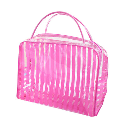 

Transparent PVC Zipper Cosmetic Bag Stripe Portable Waterproof Makeup Tool Storage Ladies Bag Makeup