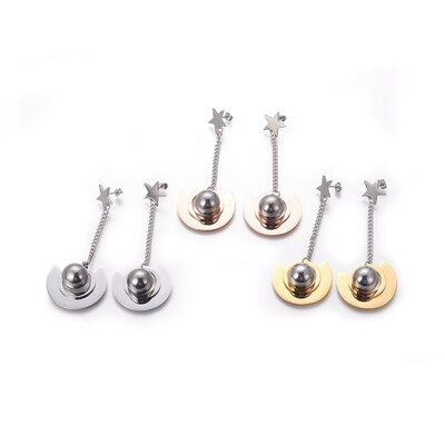 

304 Stainless Steel Dangle Stud Earrings Flat Round Mixed Color 82mm Pin 08mm
