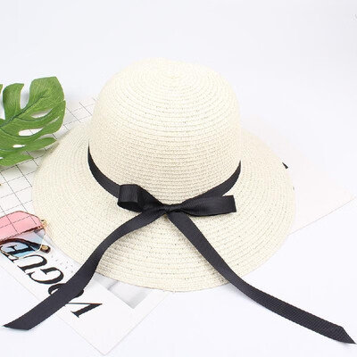 

Summer Women Straw Hat Ribbon Bow Wide Brim Sun Beach Cap Holiday Fedora Trilby Hat