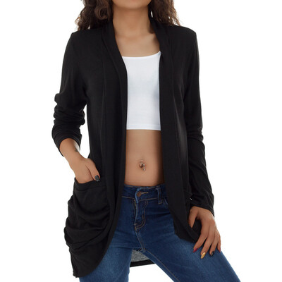 

Roseonmyhand Womens Solid Casual Sexy Long Sleeve Open Front Pocket Loose Cardigan Coat