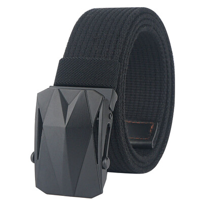 

Smooth Buckle Men belt Black sports car buckle quality Solid Color Canvas belt Weaving Wear resistant Wild Casual belt 115 cm