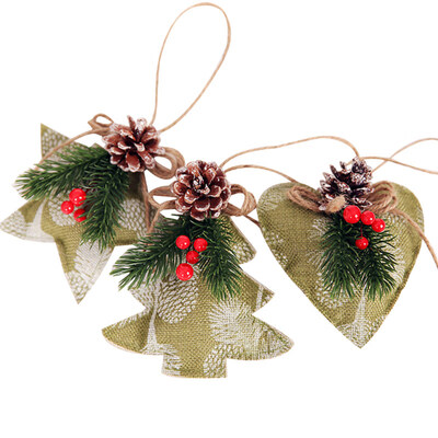 

3Pcs Artificial Christmas Holly Pine Cone Star Heart Ornament Tree Party Decor