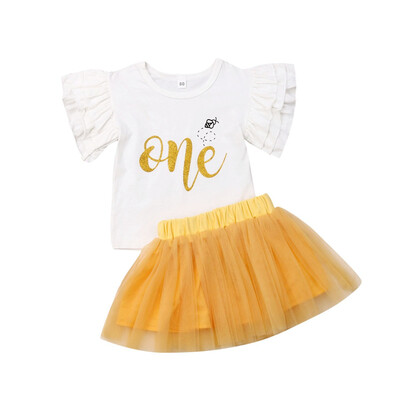 

Toddler Kid Baby Girl Ruffle Sleeve Tops Short Skirt 2PCS Outfit Clothes Summer