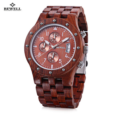 

BEWELL ZS - W109D Men Wooden Quartz Watch Working Sub-dial Date Display Wristwatch