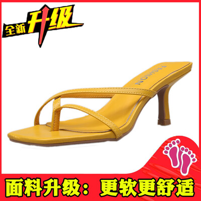 

Europe&the United States wind Joker cross thin band hollow thin heel set toe high heel slippers women summer wear 2019 new