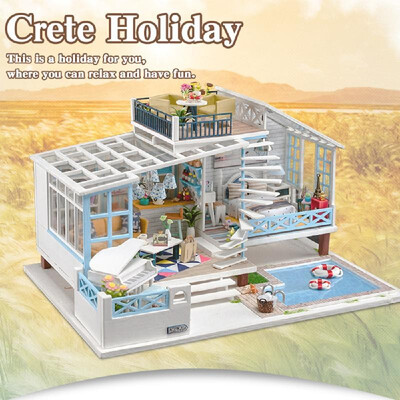 

DIY Dollhouse Kit Wooden DIY Miniature Dollhouse Kit Parent-Child Toy Kids Gift with LED light Dust Proof Cover