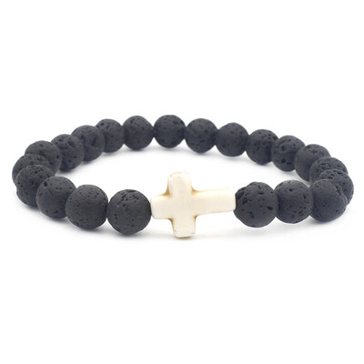 

8mm Lava Stone Beads Turquoise Cross Elastic Bracelet Essential Oil Perfume Diffuser Bracelet