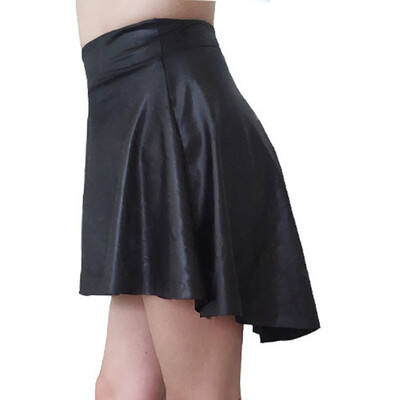 

Women High Waist Bodycon Faux Leather Wet Look Flared High-Low Skater Mini Skirt