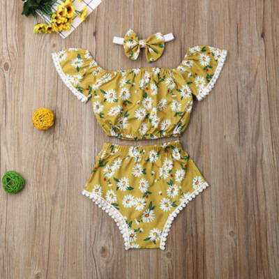 

USA Newborn Baby Girls Floral Tops Crop Shorts Headband Outfits Clothes Summer
