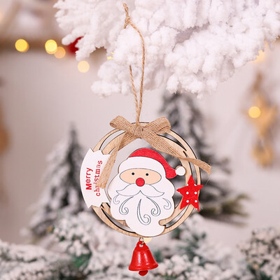 

Christmas Ornament Christmas Wood Mini Garland Burlap Bow Hanging Bells And Rattan Ring Pendants