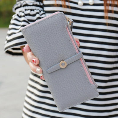 

Fashion PU Leather Folding Women Long Section Wallet Large Capacity Zipper Hasp Purse With Card Holder