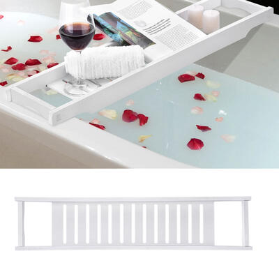 

Greensen Luxury Slim Bridge Bath Tray Bathtub Storage Rack Shelf Organizer Bathroom Accessories White