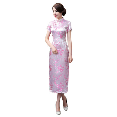 

Traditional Chinese Women Long Cheongsam Bridesmaid Short Sleeve Evening Dress