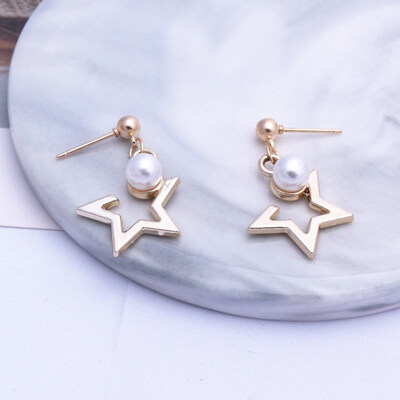 

EK314 New Design Metal Gold Color Circle Cross Heart Geometric Irregular Natural Imitation Pearl Drop Earrings for Women Jewelry
