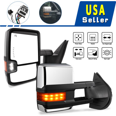 

Pair for 07-13 Silverado Sierra Tow Mirrors Chrome Power Heated LED Amber Signal