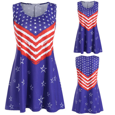 

Roseonmyhand Plus Size Fashion Women America Flag Printed O-Neck SLeeveless Tank Up Blouse