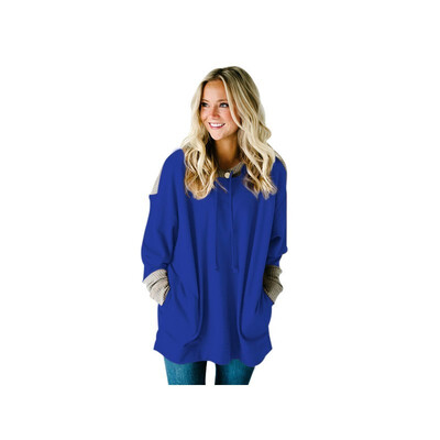 

Long sleeved pocket long knit casual hooded sweatshirt womens