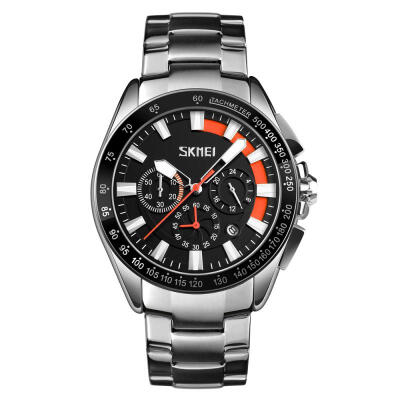 

SKMEI Waterproof Round Dial Quartz Wristwatch Mens Watch With 3 Sub-dials Stainless Steel Band