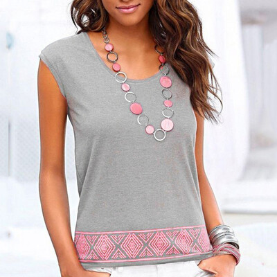 

Nomeni Womens Casual O Neck Sleeveless Printed Slim Fit Tee Shirt Top Blouse