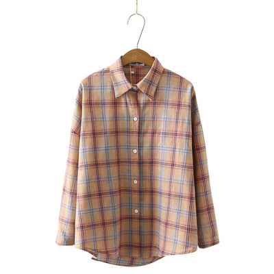 

Fashion Plaid Long Sleeve Womens Tops&Blouses Female Casual Turn-down Collar Shirts Blusas Korean Women Loose Blouse