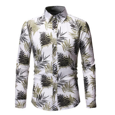 

Mens Shirt Fashionable Casual Slim-fit Printed Long Sleeve Shirts