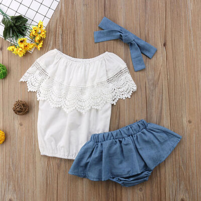 

Infant Newborn Baby Girl Lace Top Shorts Headband 3Pcs Clothes Outfit