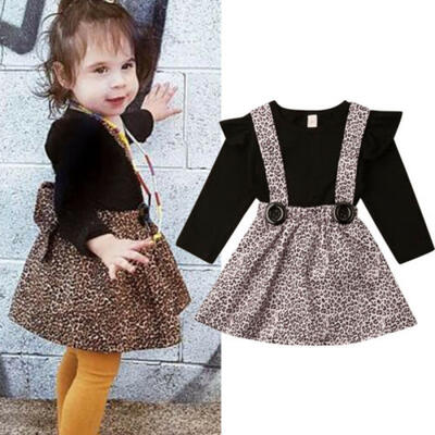 

US 2PCS Toddler Kids Baby Girl T-Shirts Tops Dress Leopard Skirts Outfit Clothes