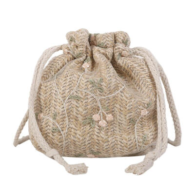 

Lace Flower Decor Shoulder Handbags Women Straw Drawstring Crossbody Bags