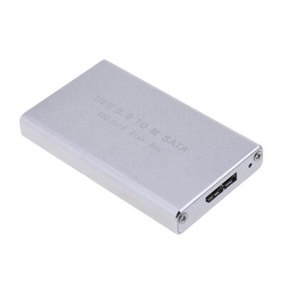 

Silver High Speed MSATA TO USB30 SSD Enclosure Hard Disk External HDD Box