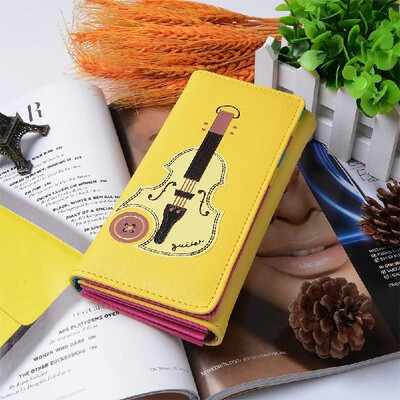 

New Fashion Women Wallet PU Leather Flap Top Guitar Print Press Stud Fastening Casual Coin Purse