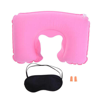 

Flocking Soft U Shaped Air Inflatable Pillow with Eyes Cover Earplugs
