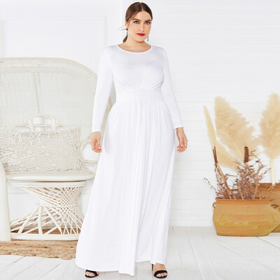 

Roseonmyhand Fashion Women O-Neck Plus Size Solid Long Sleeve Bandage Dress