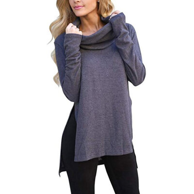 

Women Autumn Concise Solid Color Long Sleeve Long Style Shirts