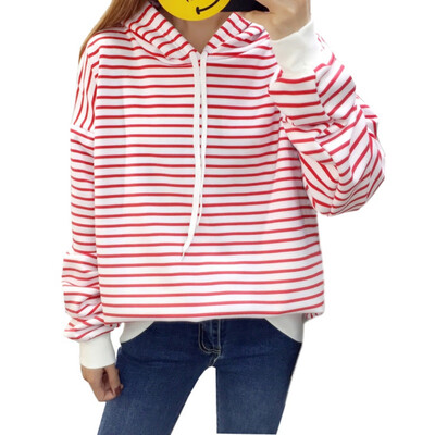 

Women Fashion Striped Hoodies Sweatshirts Autumn Long Sleeve Loose Hoodie Pullover Female Casual Thin Hooded Tops