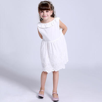 

Sleeveless Dress Embroidery Girls Cute High Waist Casual Princess Clothing