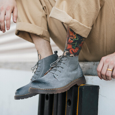 

Martin boots mens high boots mens England leather short boots round head retro plus velvet mens boots