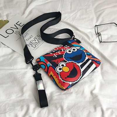 

2019 new casual fashion cartoon sesame street handbag female personality letters wild single shoulder slung small square bag