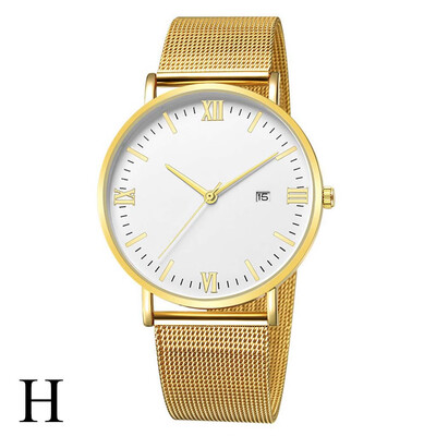 

Gobestart Luxury Fashion Stainless Steel Mesh Belt Watch Mens Quartz Calendar Watches