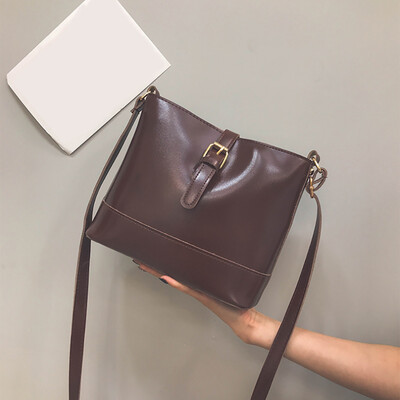 

Tailored Womens Fashion Flip Pure-Colour Oil Skin Retro Shoulder Bag Purse Bucket Bag