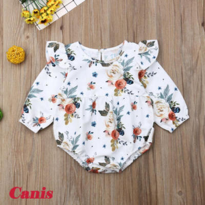 

US Newborn Baby Girl Clothes Flower Long Sleeve Romper Jumpsuit Bodysuit Outfit