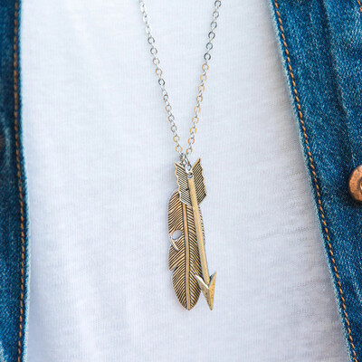 

European&American fashion necklace new wild feather arrow retro alloy pendant necklace simple cross-border jewelry