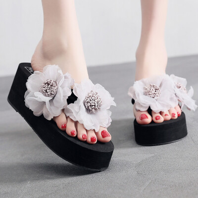 

Rose Women Summer Flowers Wild Beach Slippers Fashion Wedges Thick Bottom Flip Flops