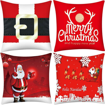 

Siaonvr 4PC Merry Christmas Short Plush Pillowcase Sofa Pad Set Home Decoration 18x18 In