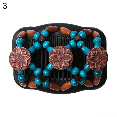 

Vintage Wooden Beads Elastic Magic Comb Hairpin Clip Women Hair Styling Decor