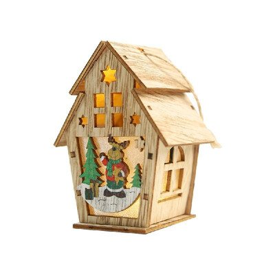 

Christmas Luminous Wooden House with LEDs Light DIY Wood Chalet Christmas Tree Hanging Ornaments Xmas Festival Holiday Decorations