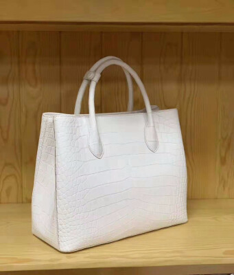 

Newly production white color crocodile skin women tote handbag with cow skin lining free shipping